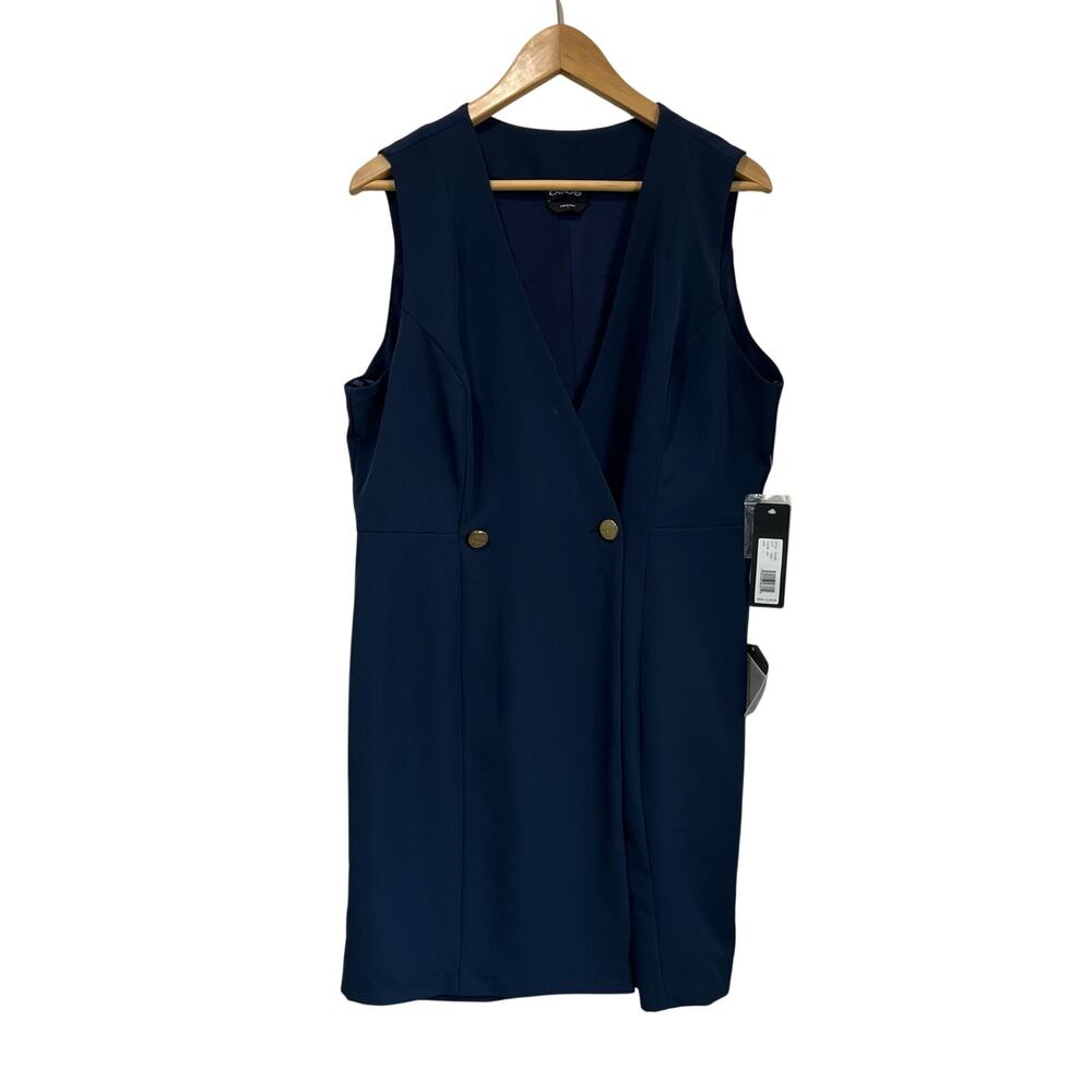 Bebe Sleeveless Surplice V Neck Button Front Career Dress NWT Size L